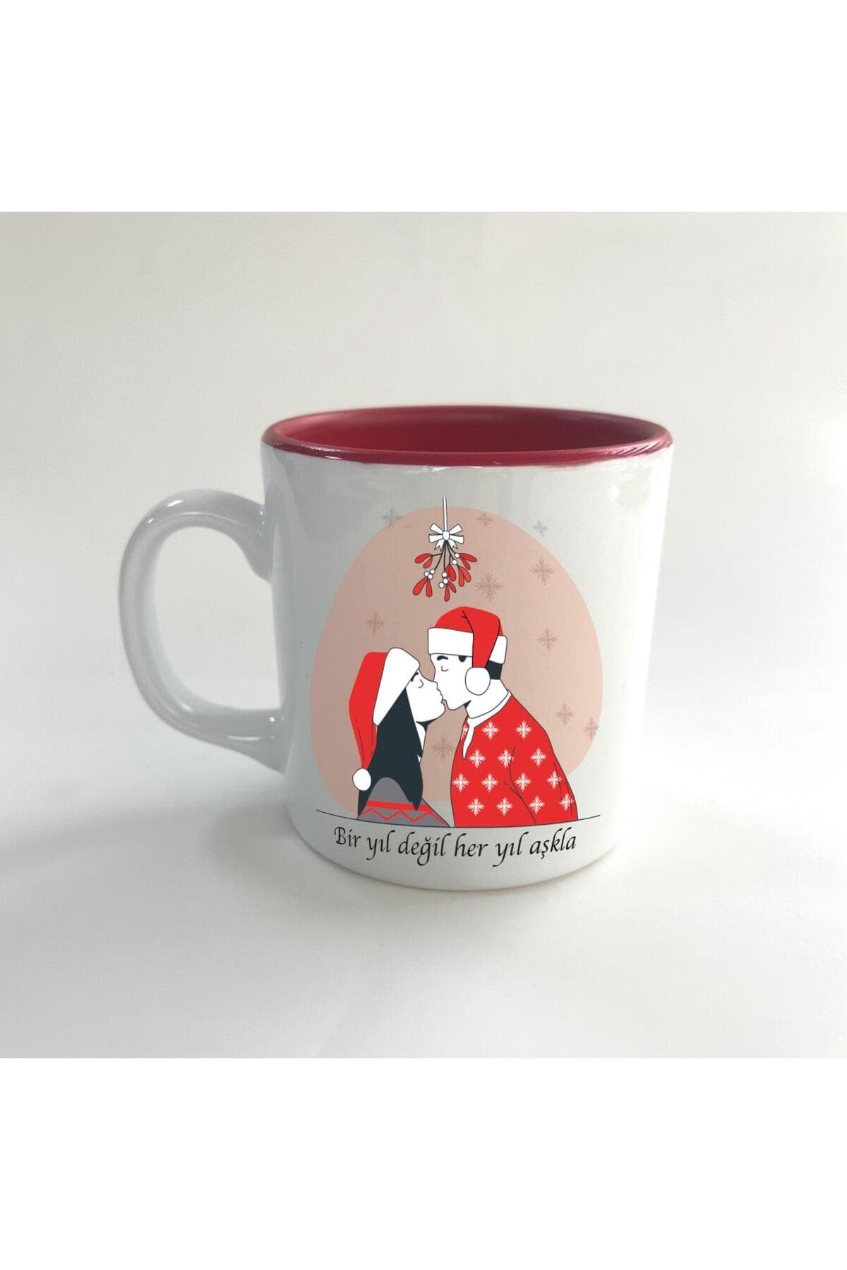 Bir Yıl Değil Her Yıl Aşkla Baskılı İçi Renkli Multi Kupa - Sevgiliye Hediye Bardak Fincan Mug