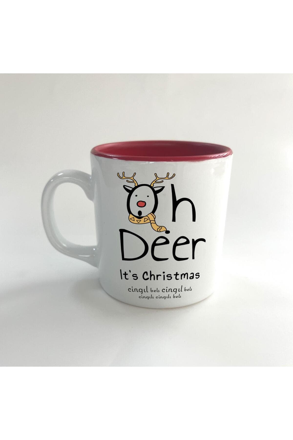 Cingıl Bels Baskılı Kırmızı İçi Renkli Multi Kupa - Yılbaşı Hediyesi Bardak Fincan Mug