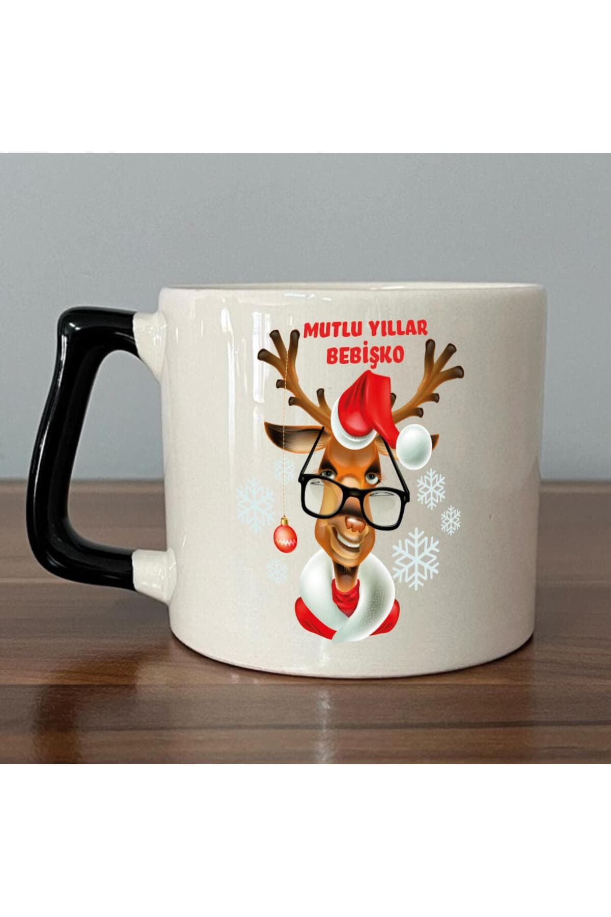 Mutlu Yıllar Bebişko Baskılı Siyah Kulplu Prime Kupa - Yılbaşı Hediyesi Bardak Fincan Mug