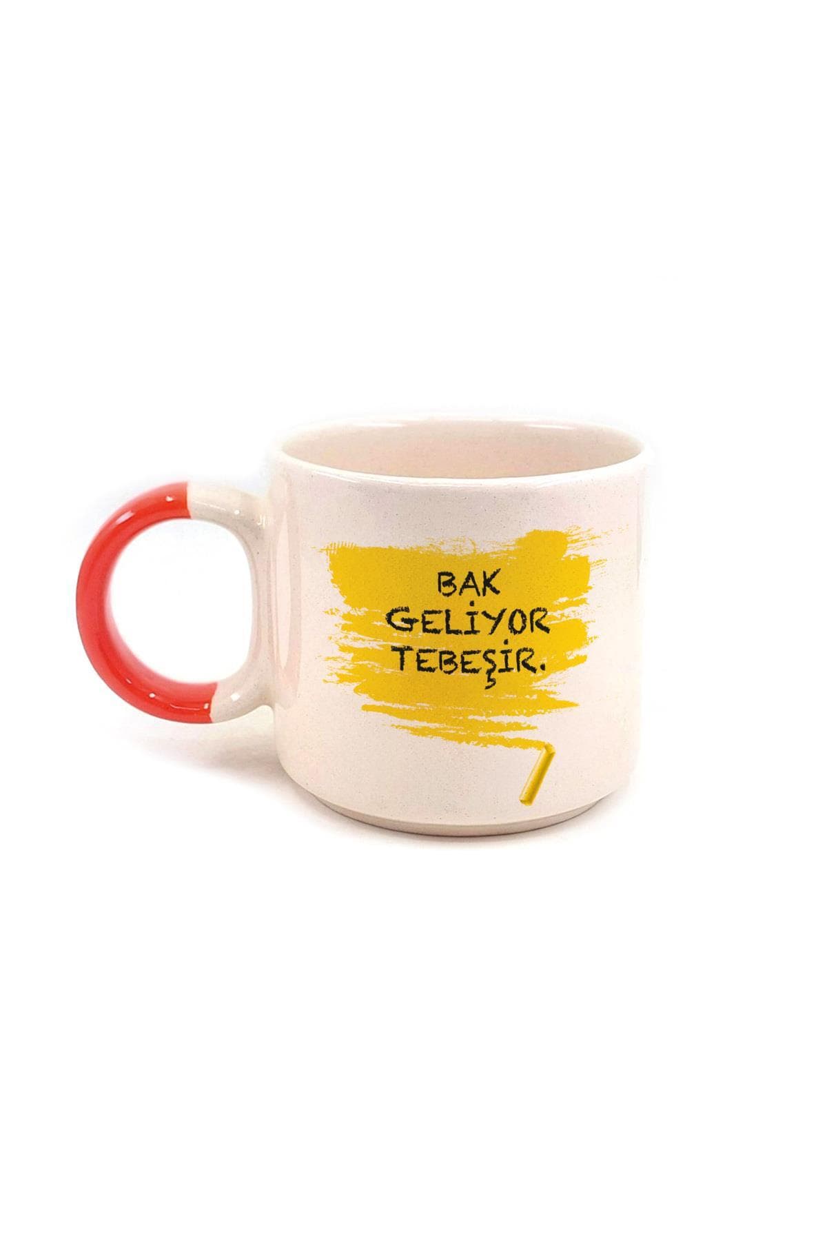 Bak Geliyor Tebeşir Baskılı Kulplu P Kupa - Öğretmenler Günü Hediyesi Bardak Fincan Mug