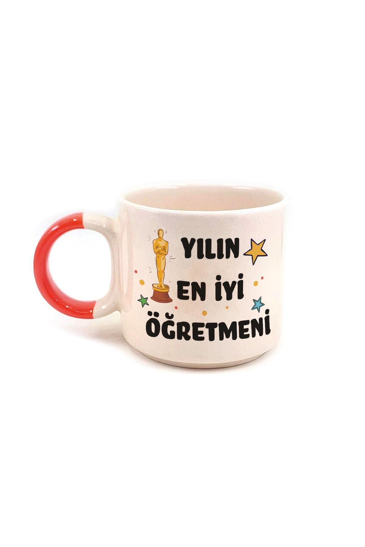 Yılın En İyi Öğretmeni Baskılı Kırmızı Kulplu P Kupa - Öğretmenler Günü Hediyesi Bardak Fincan Mug