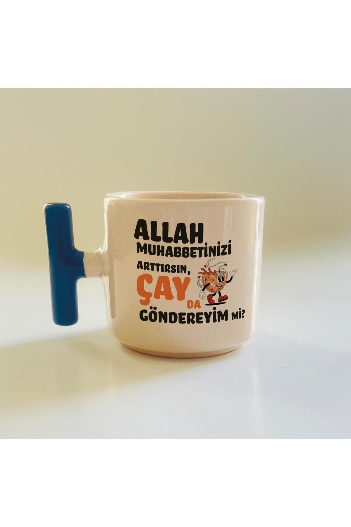 Çay Da Göndereyim Mi? Baskılı Mavi Kulplu T Kupa - Öğretmenler Günü Hediyesi Bardak Fincan Mug