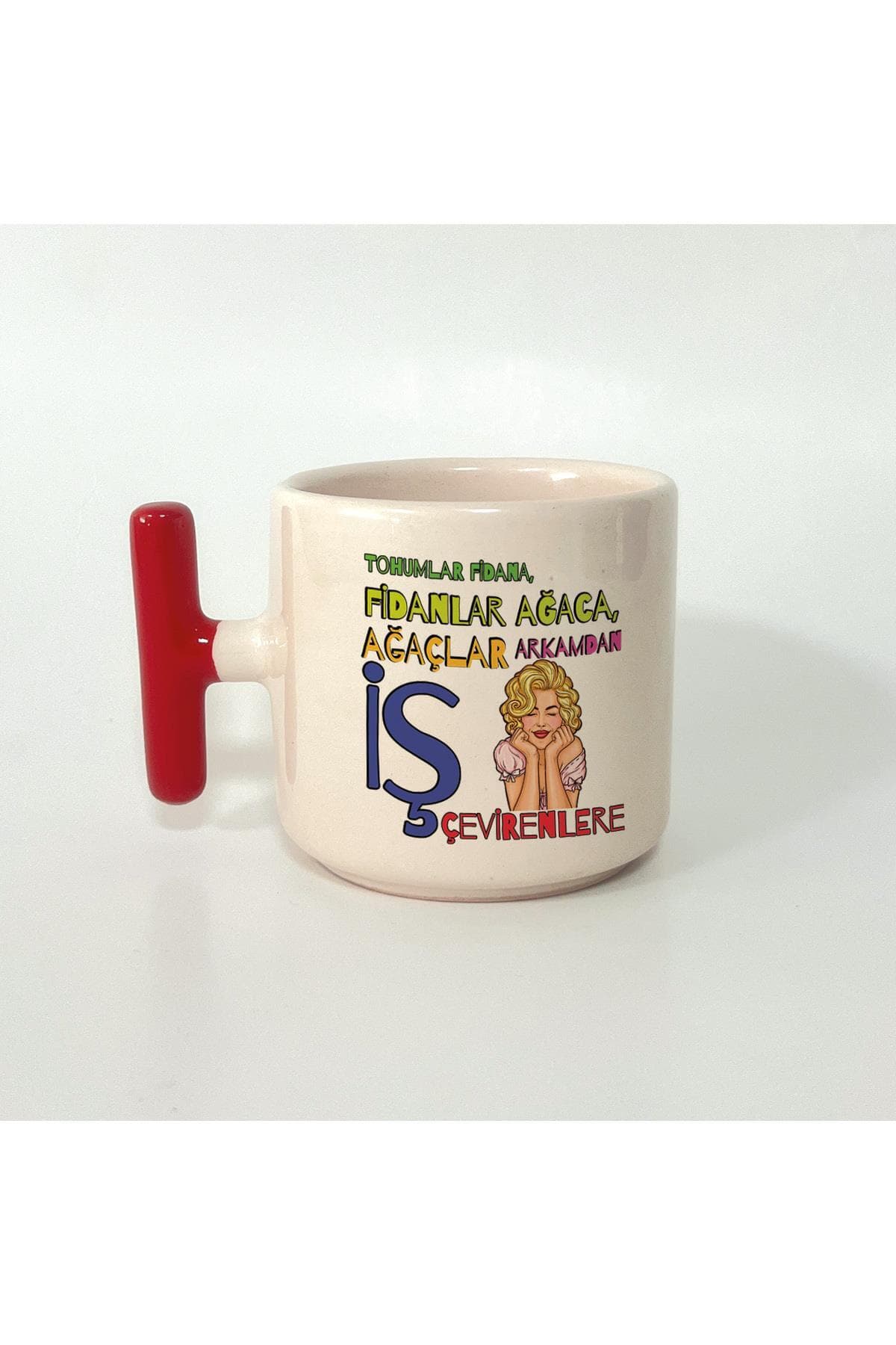 Tohumlar Fidana, Fidanlar Ağaca Baskılı Kırmızı Kulplu T Kupa Bardak Fincan Mug