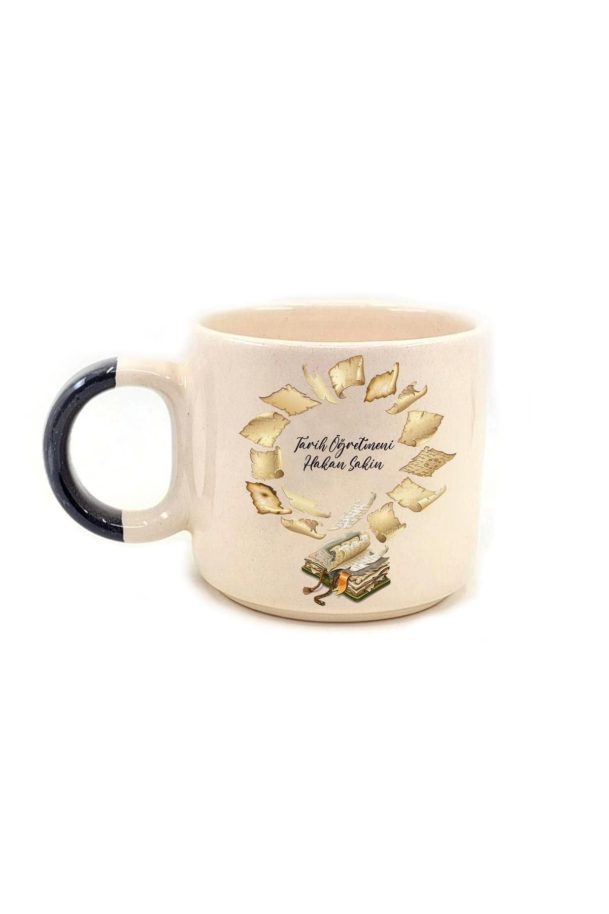 Kişiye Özel Tarih Öğretmeni Baskılı Siyah Kulplu P Kupa - Öğretmene Hediye Bardak Fincan Mug