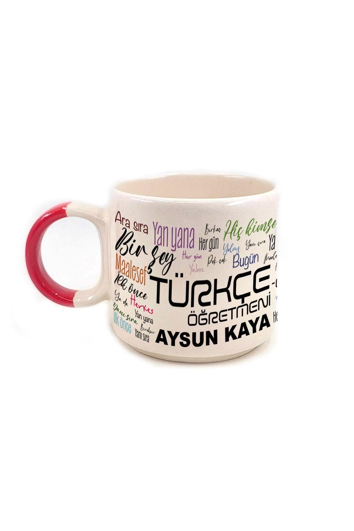 Kişiye Özel Türkçe Öğretmeni Baskılı Kırmızı Kulplu P Kupa - Öğretmene Hediye Bardak Fincan Mug