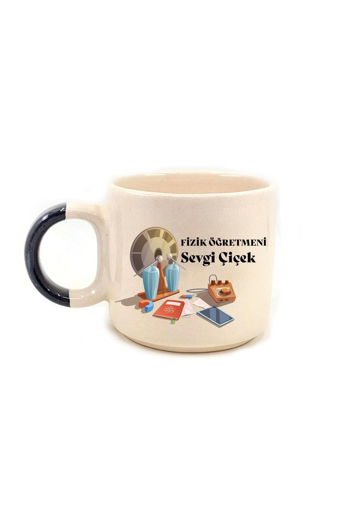 Kişiye Özel Fizik Öğretmeni Baskılı Siyah Kulplu P Kupa - Öğretmene Hediye Bardak Fincan Mug