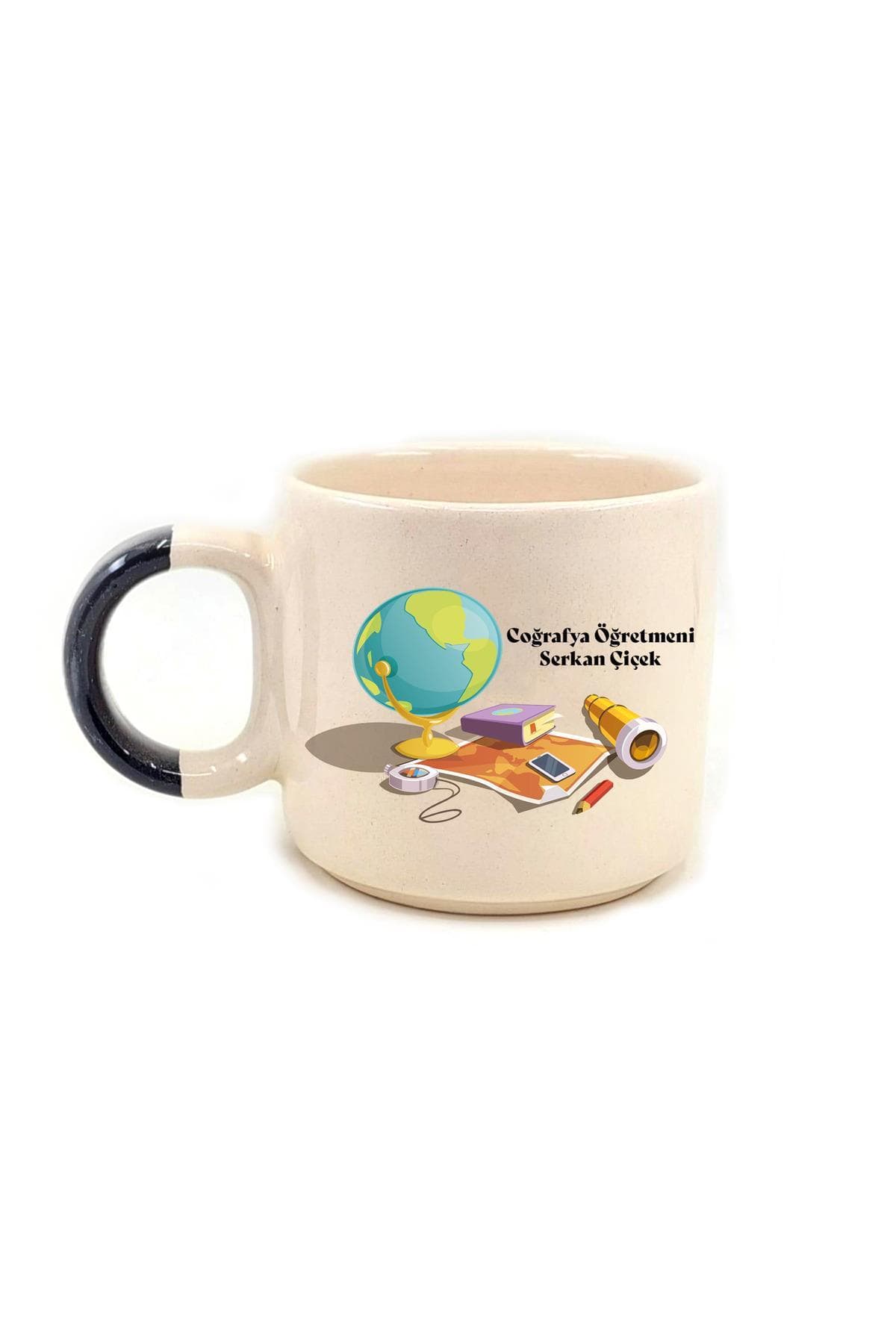 Kişiye Özel Coğrafya Öğretmeni Baskılı Siyah Kulplu P Kupa - Öğretmene Hediye Bardak Fincan Mug