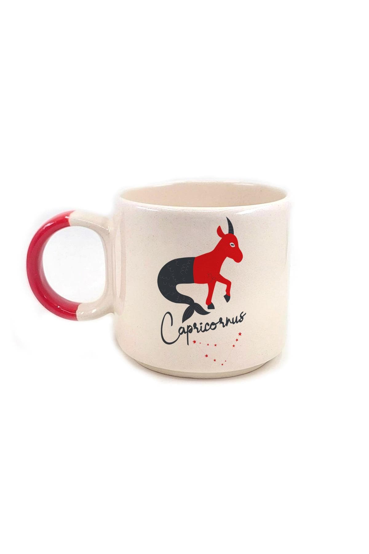 Oğlak Burcu Simgesi Baskılı Kırmızı Kulplu P Kupa Bardak Fincan Mug