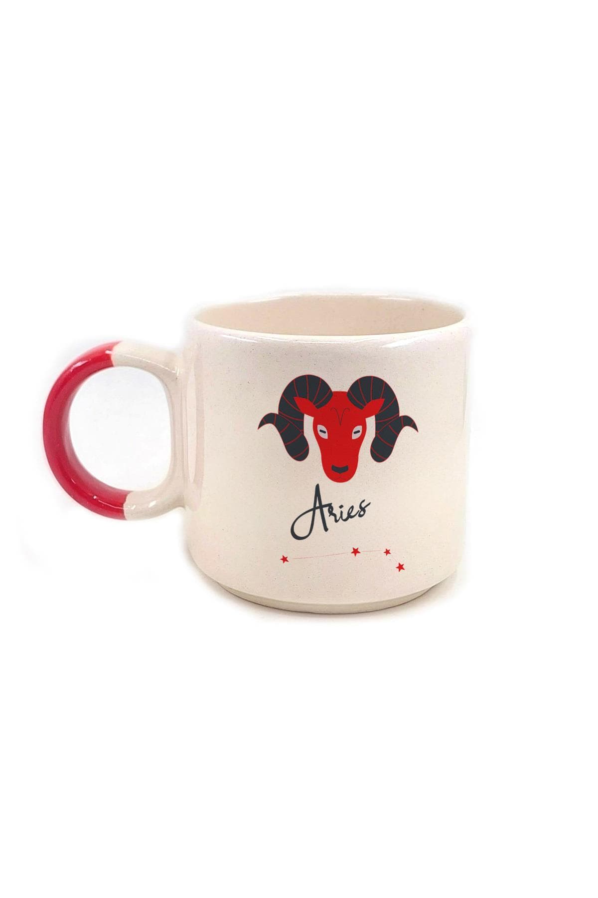 Koç Burcu Simgesi Baskılı Kırmızı Kulplu P Kupa Bardak Fincan Mug