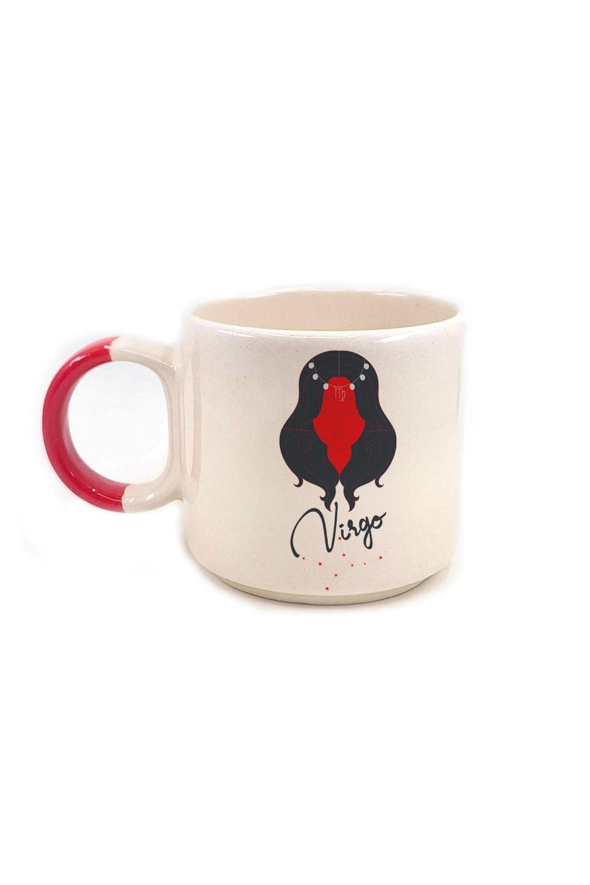 Başak Burcu Simgesi Baskılı Kırmızı Kulplu P Kupa Bardak Fincan Mug