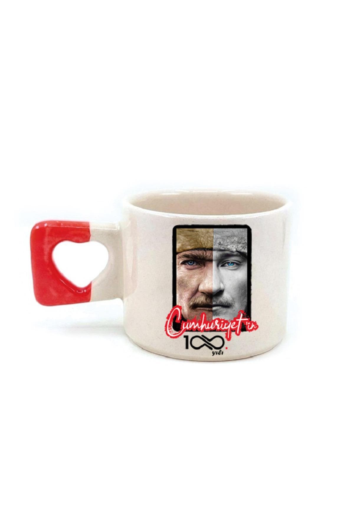 100.yıl Atatürk Baskılı Kulplu Kalp Kupa Bardak Fincan Mug