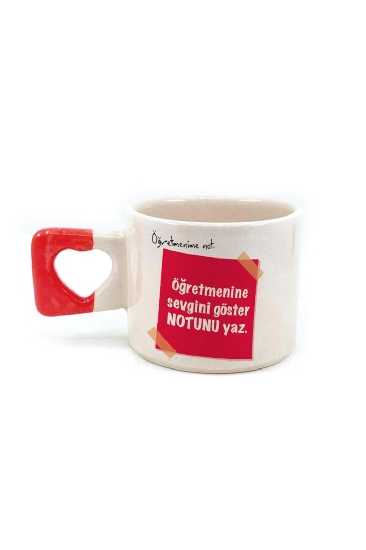 Kişiye Özel Öğretmene Notunuzu Siz Oluşturun Baskılı Kırmızı Kulplu Kalp Kupa Bardak Fincan Mug