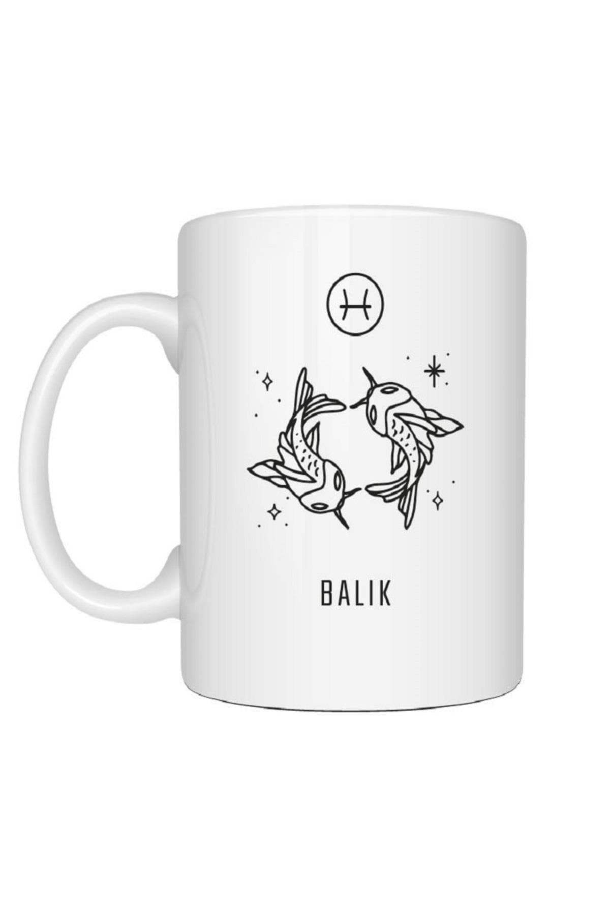 Kişiye Özel Balık Burcu ve İsimli Baskılı Beyaz Kupa Bardak Fincan Mug