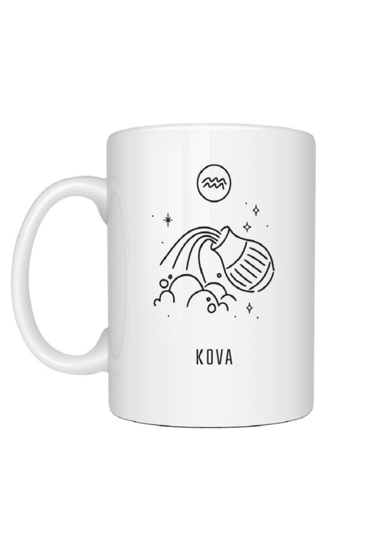 Kişiye Özel Kova Burcu ve İsimli Baskılı Beyaz Kupa Bardak Fincan Mug