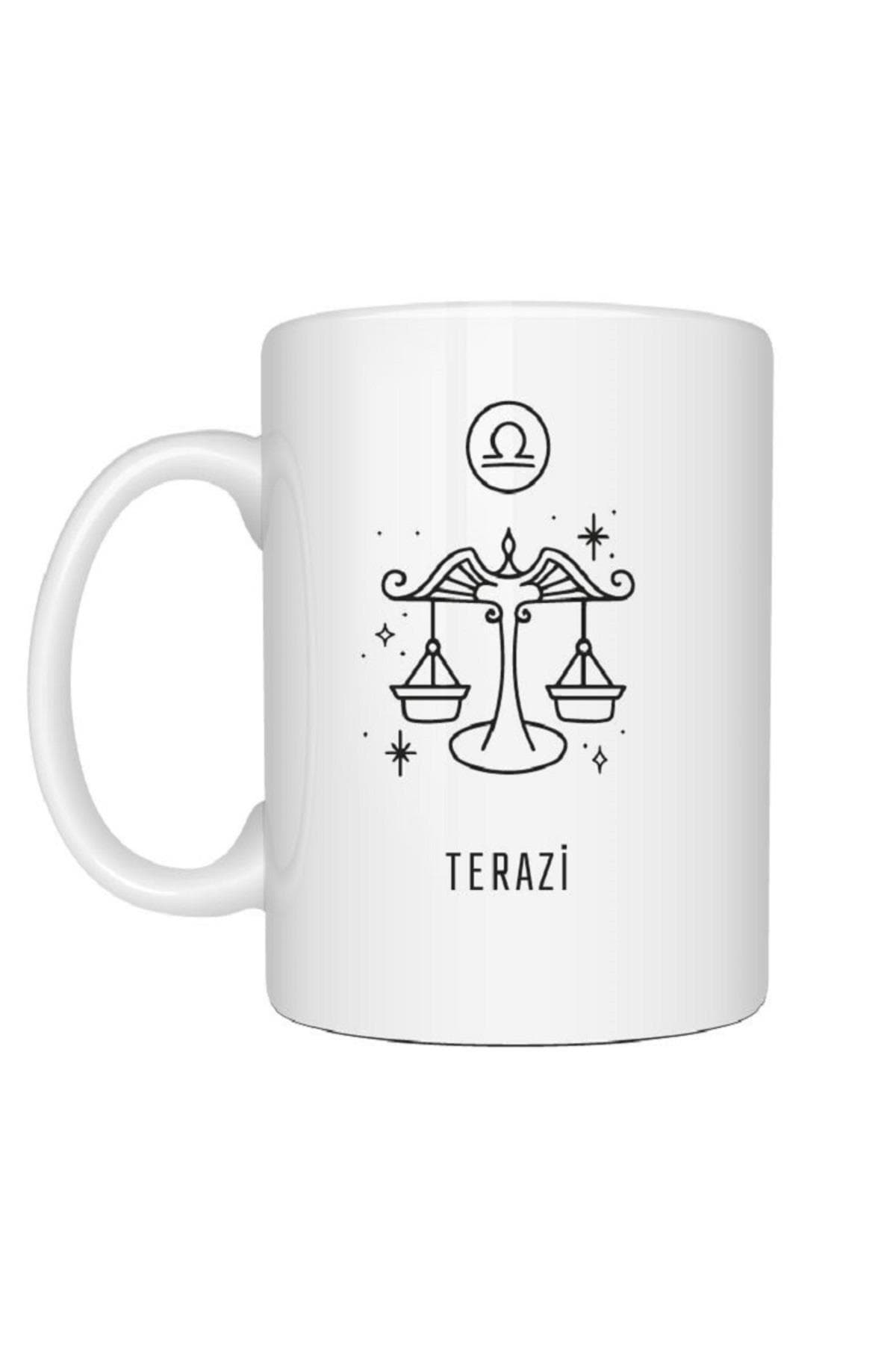 Kişiye Özel Terazi Burcu ve İsimli Baskılı Beyaz Kupa Bardak Fincan Mug