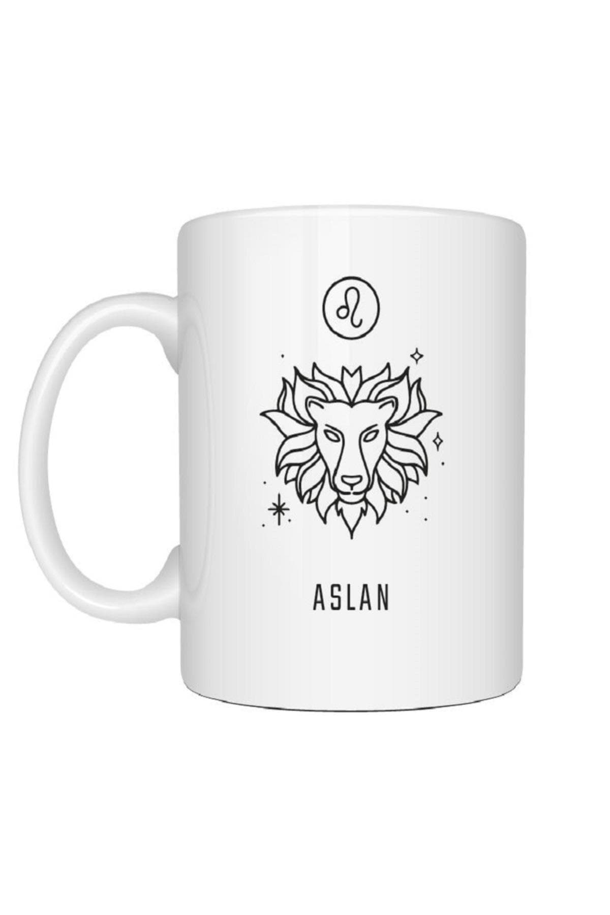 Kişiye Özel Aslan Burcu ve İsimli Baskılı Beyaz Kupa Bardak Fincan Mug