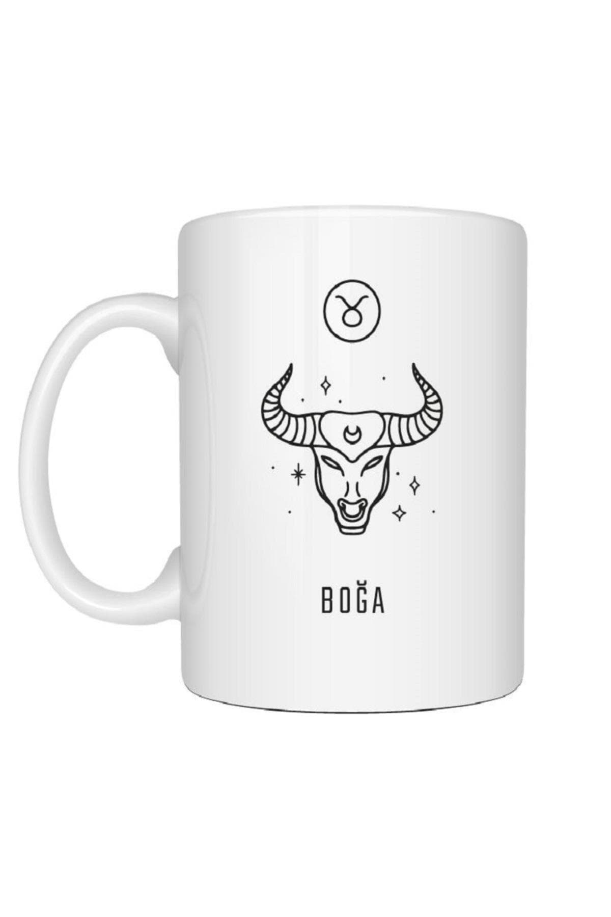 Kişiye Özel Boğa Burcu ve İsimli Baskılı Beyaz Kupa Bardak Fincan Mug