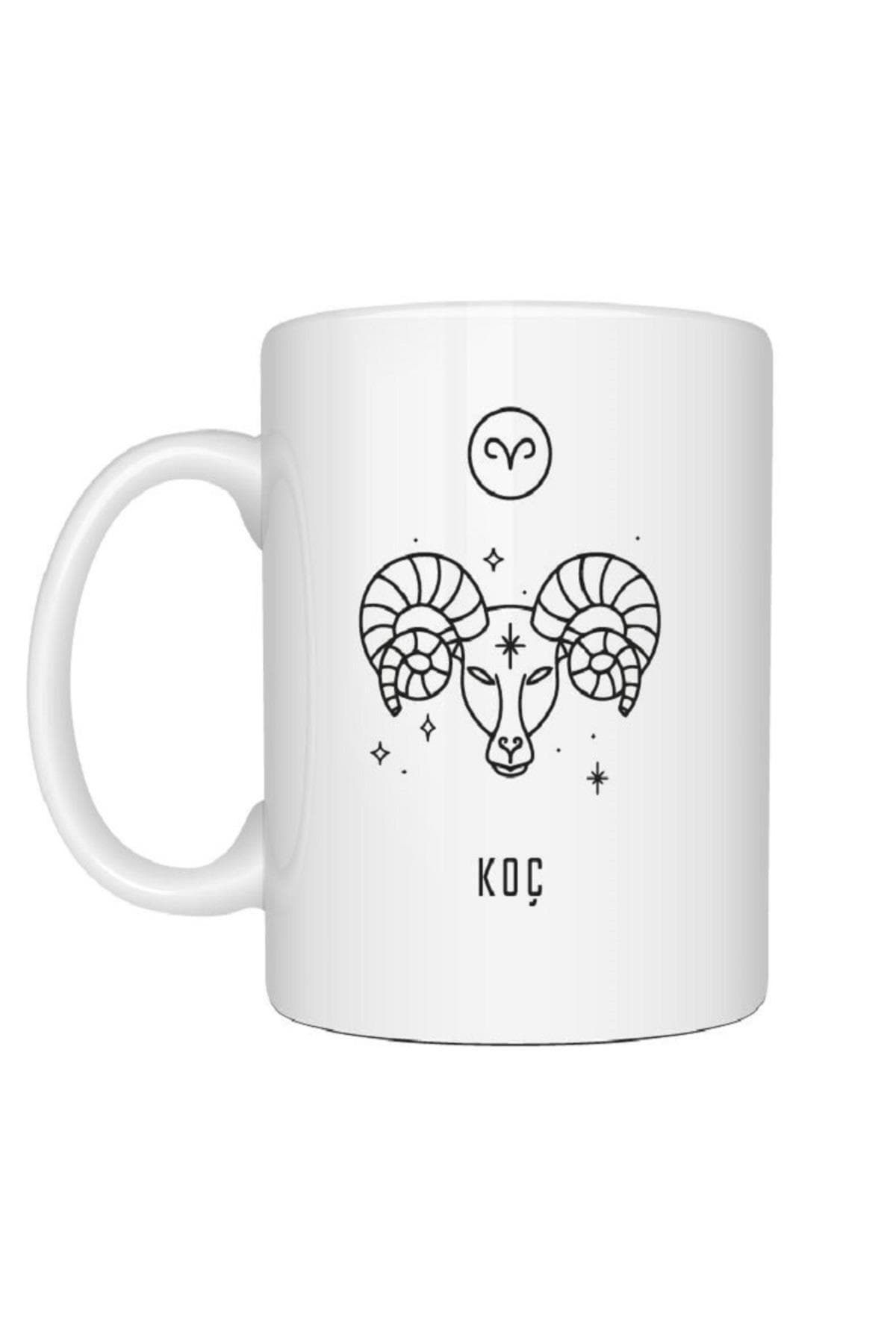 Kişiye Özel Koç Burcu ve İsimli Baskılı Beyaz Kupa Bardak Fincan Mug