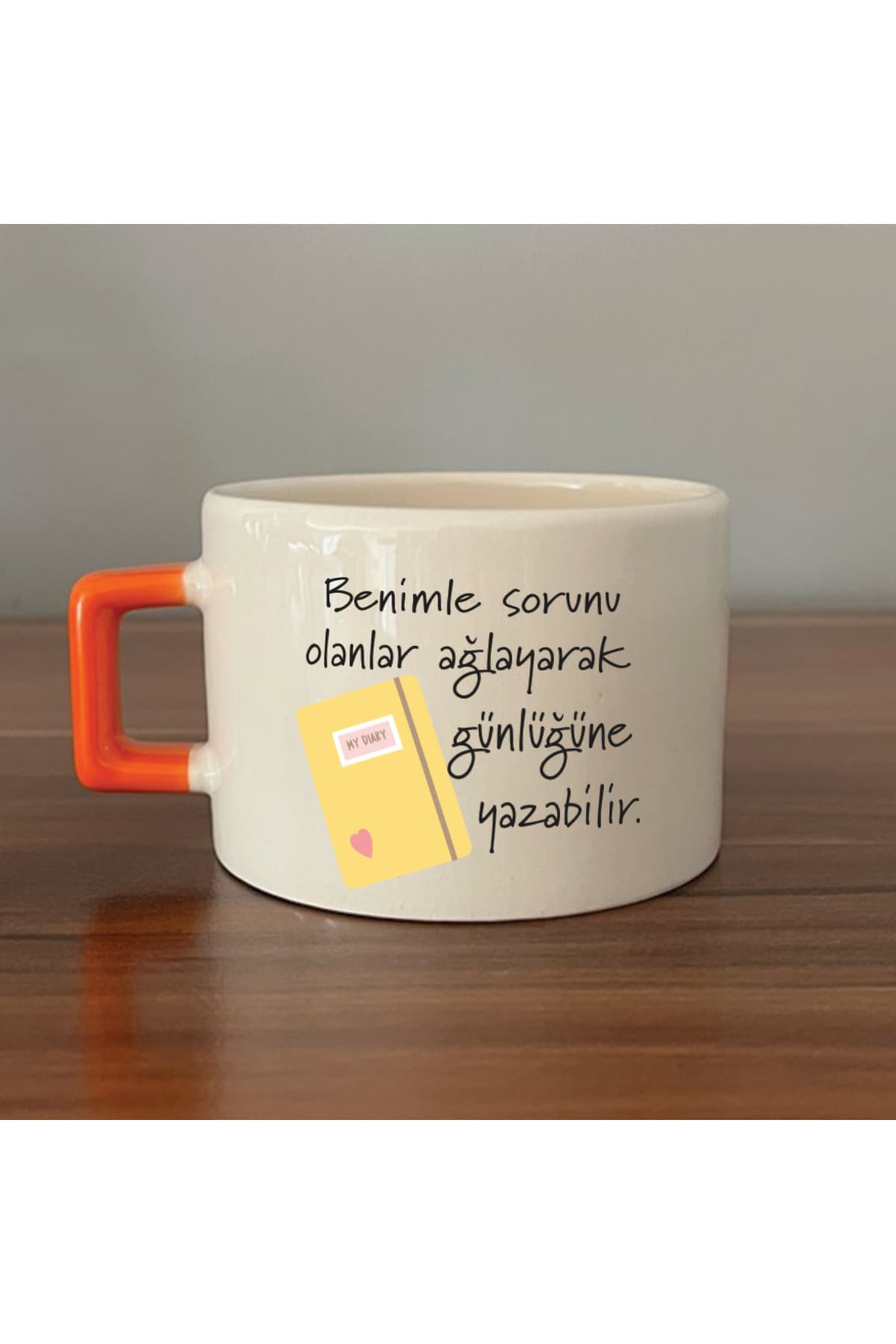 Benimle Sorunu Olanlar Ağlayarak Turuncu Kulplu Kare Laf Sokma Hediyesi Fincan