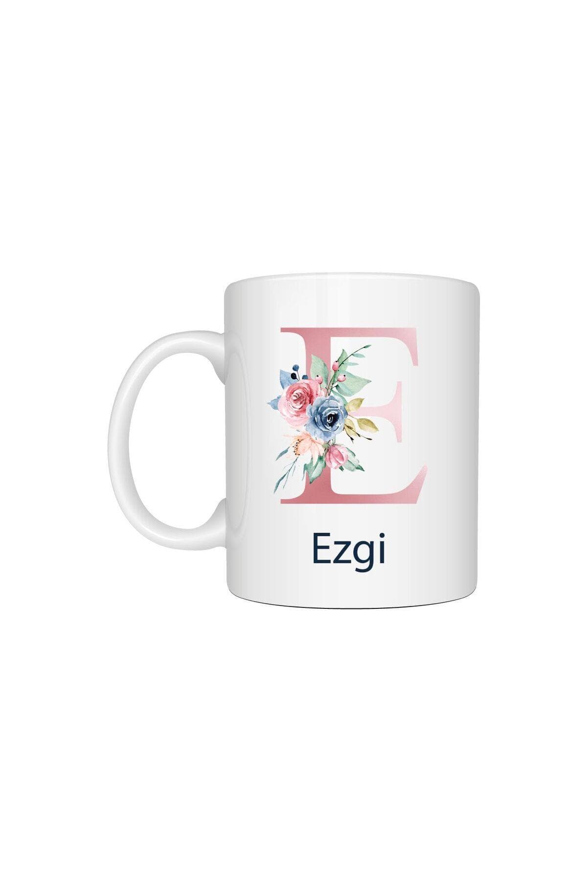 Kişiye Özel Renkli Çiçekli Harf Baskılı Beyaz Kupa Bardak Fincan Mug