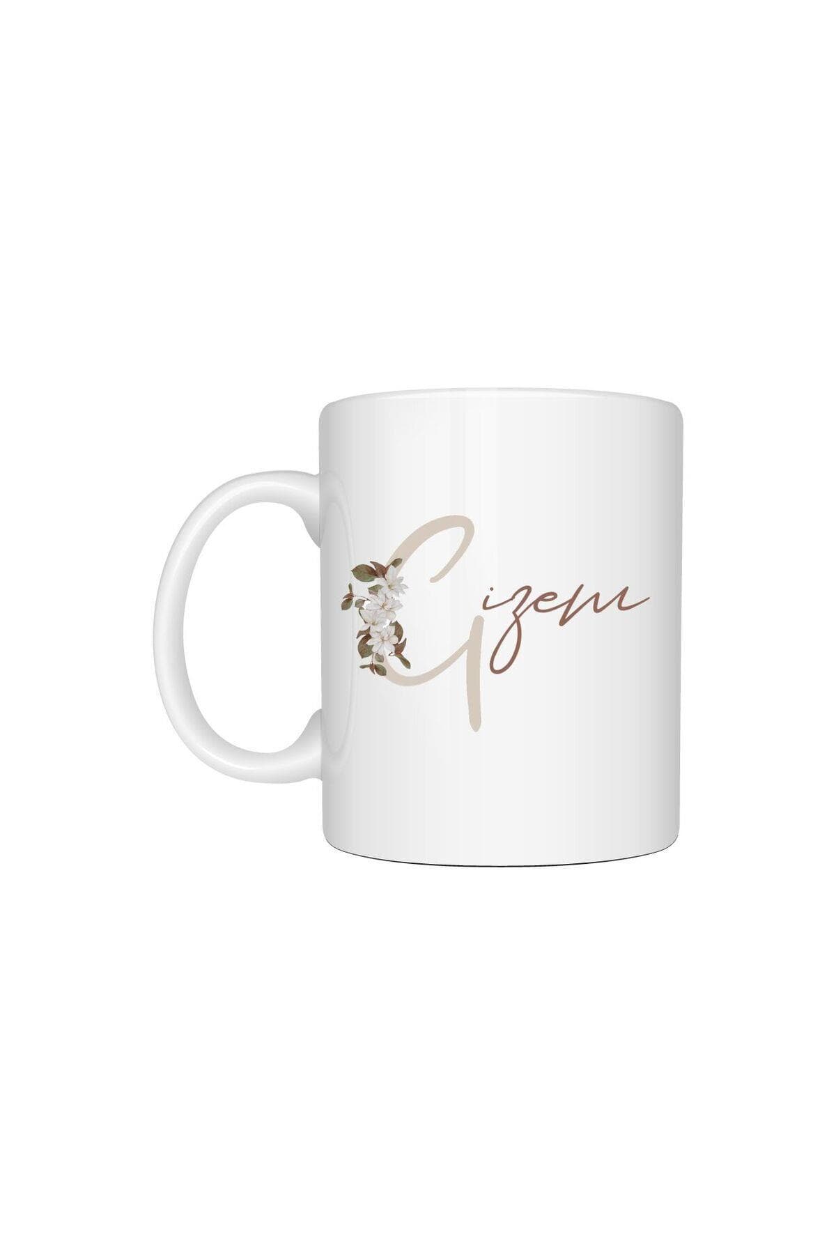 Kişiye Özel Çiçekli İsim Baskılı Beyaz Kupa Bardak Fincan Mug