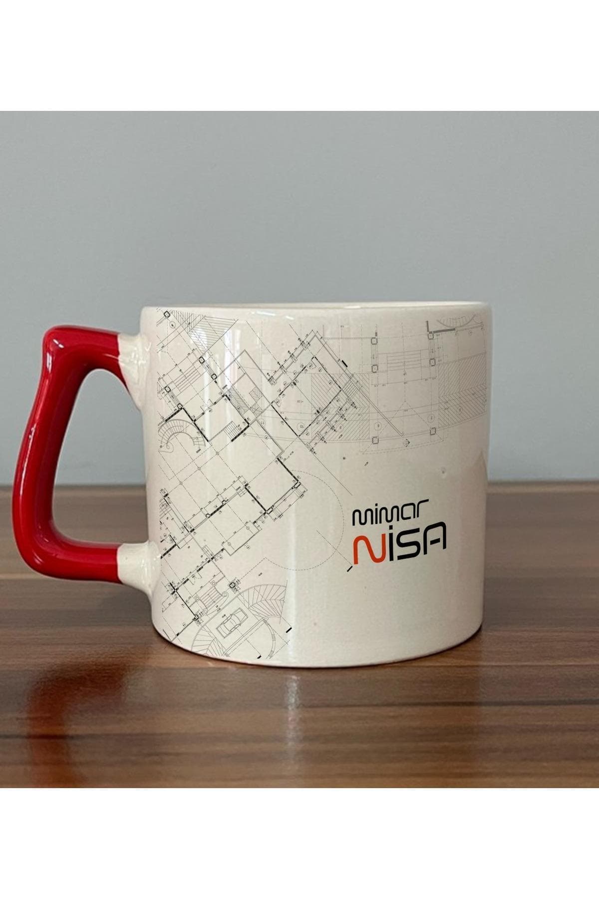 Kişiye Özel Mimar Baskılı Kırmızı Kulplu Prime Kupa - Mimara Hediye Bardak Fincan Mug