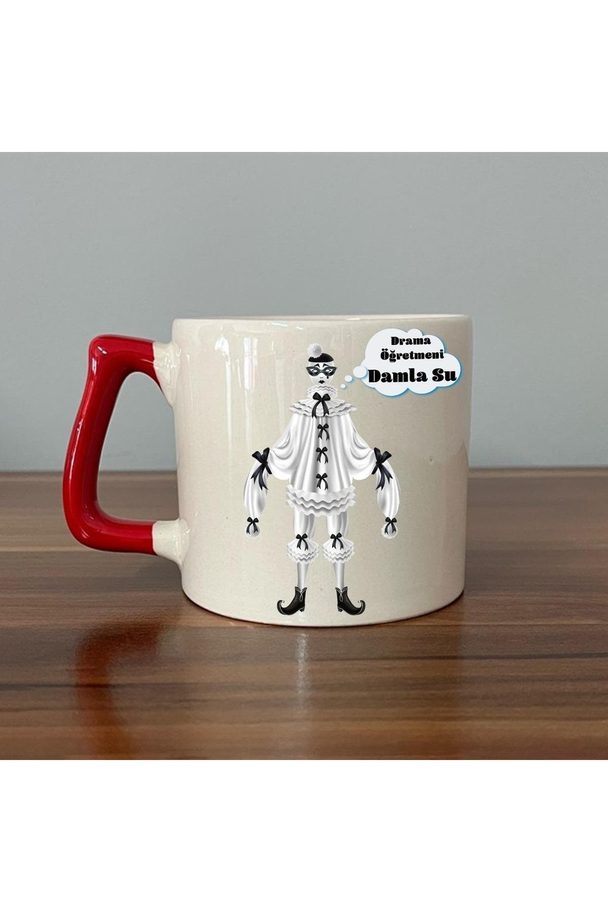 Kişiye Özel Drama Öğretmeni Baskılı Kırmızı Kulplu Prime Kupa - Öğretmene Hediye Bardak Fincan Mug