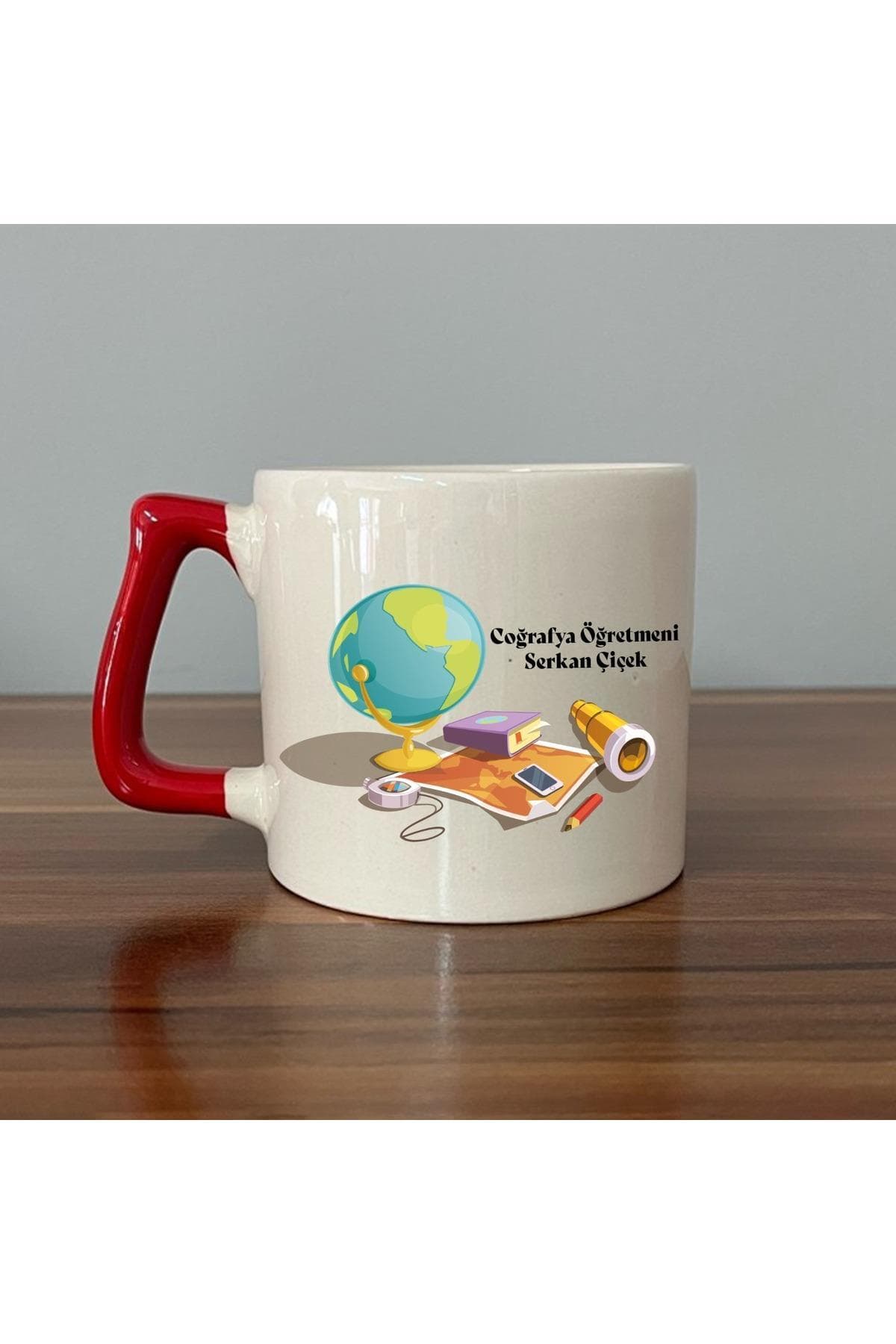 Kişiye Özel Coğrafya Öğretmeni Baskılı Siyah Kulplu Prime Kupa - Öğretmene Hediye Bardak Fincan Mug