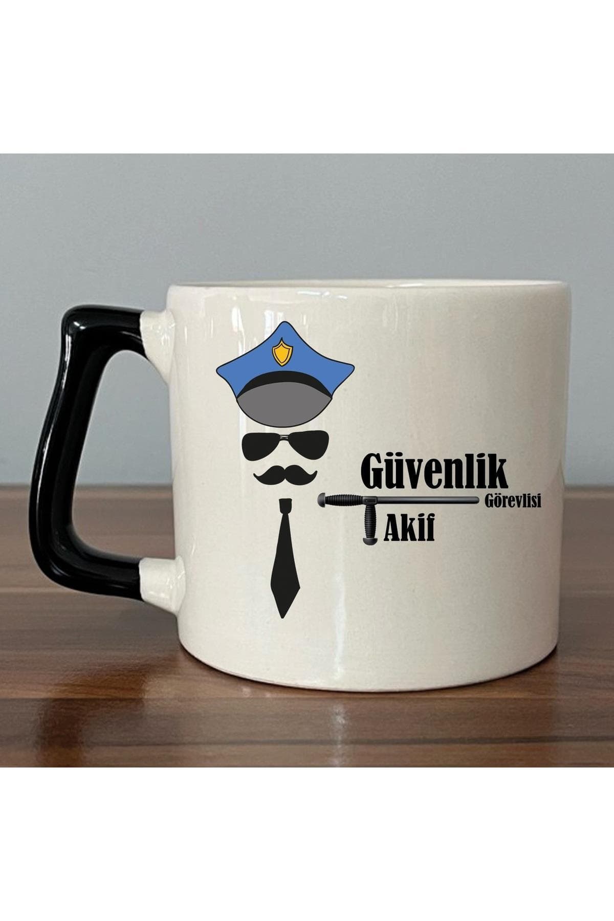 Kişiye Özel Güvenlik Görevlisi Baskılı Siyah Kulplu Prime Kupa Bardak Fincan Mug