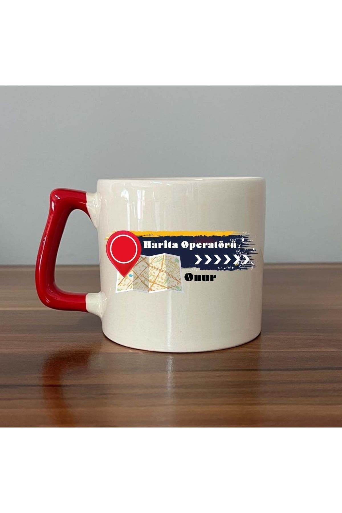 Kişiye Özel Harita Operatörü Baskılı Kırmızı Kulplu Prime Kupa Bardak Fincan Mug