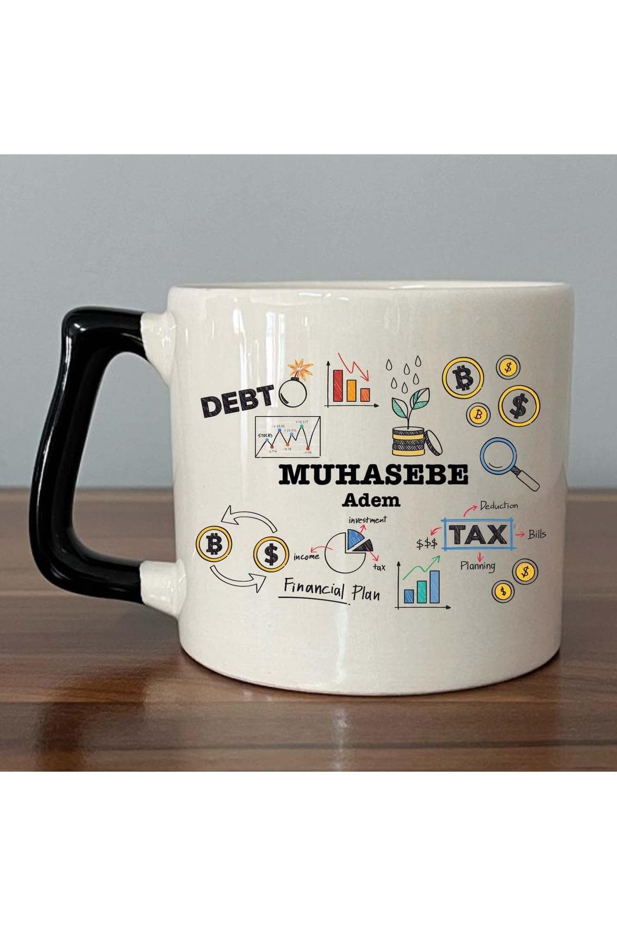 Kişiye Özel Muhasebe Baskılı Siyah Kulplu Prime Kupa Bardak Fincan Mug