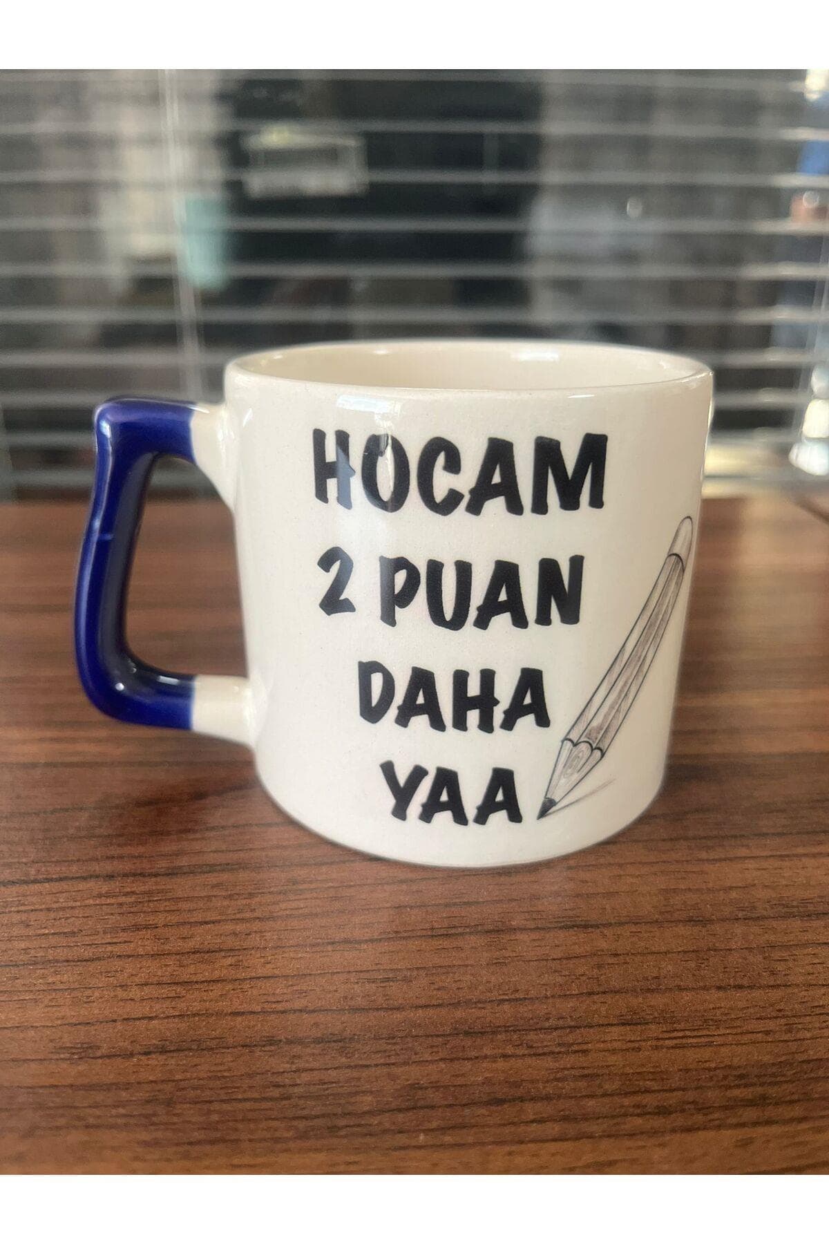 Hocam 2 Puan Daha Yaa Baskılı Lacivert Kulplu Prime Kupa - Öğretmenler Günü Hediyesi Bardak Fincan