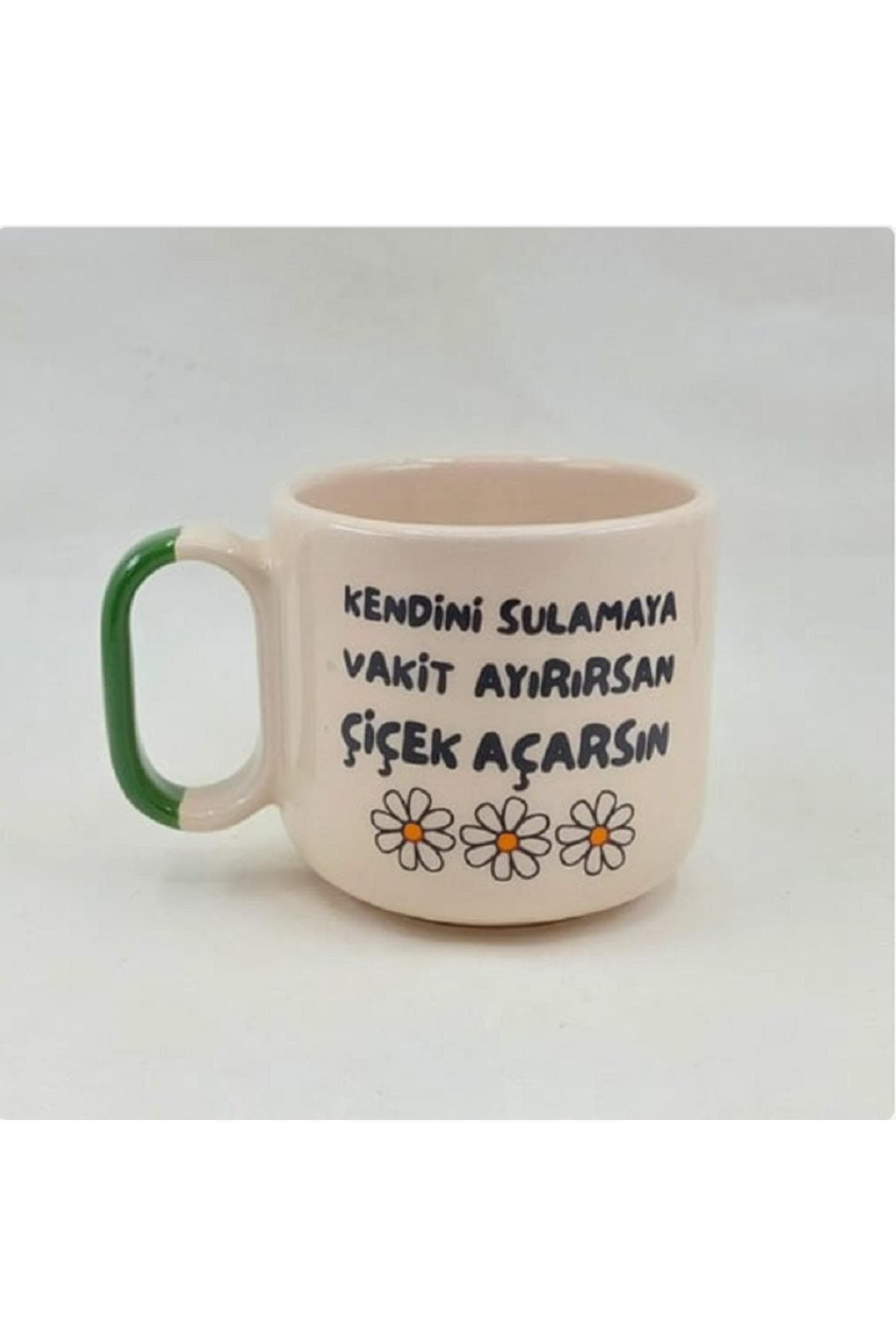 Kendini Sulamaya Vakit Ayırırsan Çiçek Açarsın Baskılı Yeşil Alt Yarısı Renkli Arya Kupa Bardak