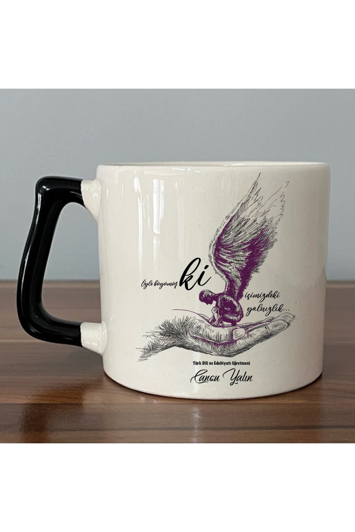 Kişiye Özel Edebiyat Öğretmeni Baskılı Siyah Kulplu Prime Kupa - Öğretmene Hediye Bardak Fincan Mug