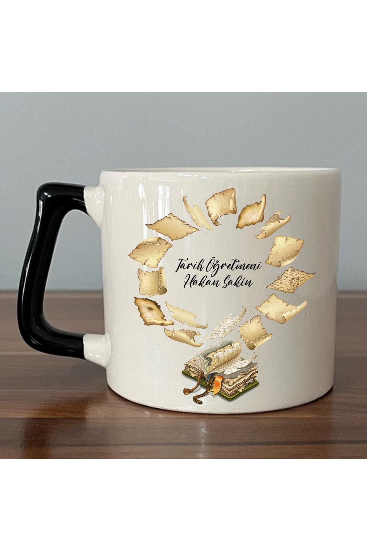 Kişiye Özel Tarih Öğretmeni Baskılı Siyah Kulplu Prime Kupa - Öğretmene Hediye Bardak Fincan Mug