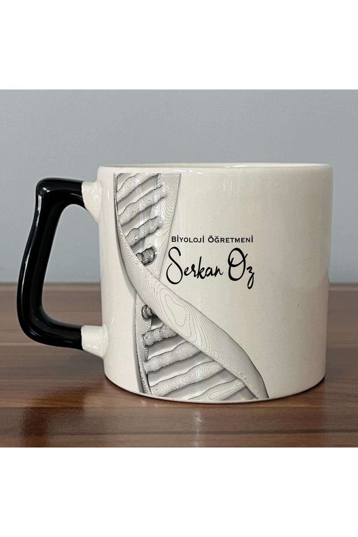 Kişiye Özel Biyoloji Öğretmeni Dna Sarmalı Baskılı Siyah Kulplu Prime Kupa - Öğretmene Hediye Bardak