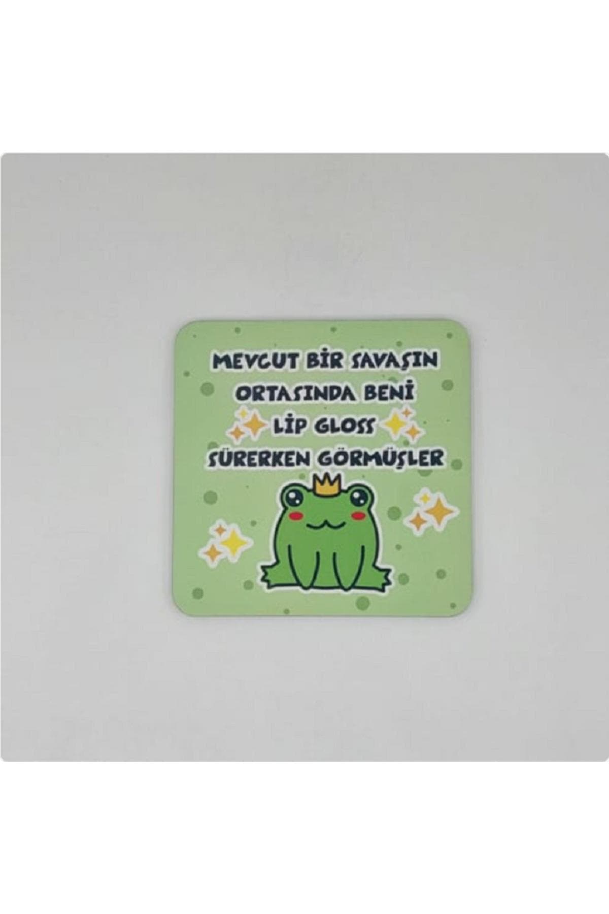 Lip Gloss Sürerken Görümüşler Baskılı 9x9 cm Kare MDF Bardak Altlığı Ahşap