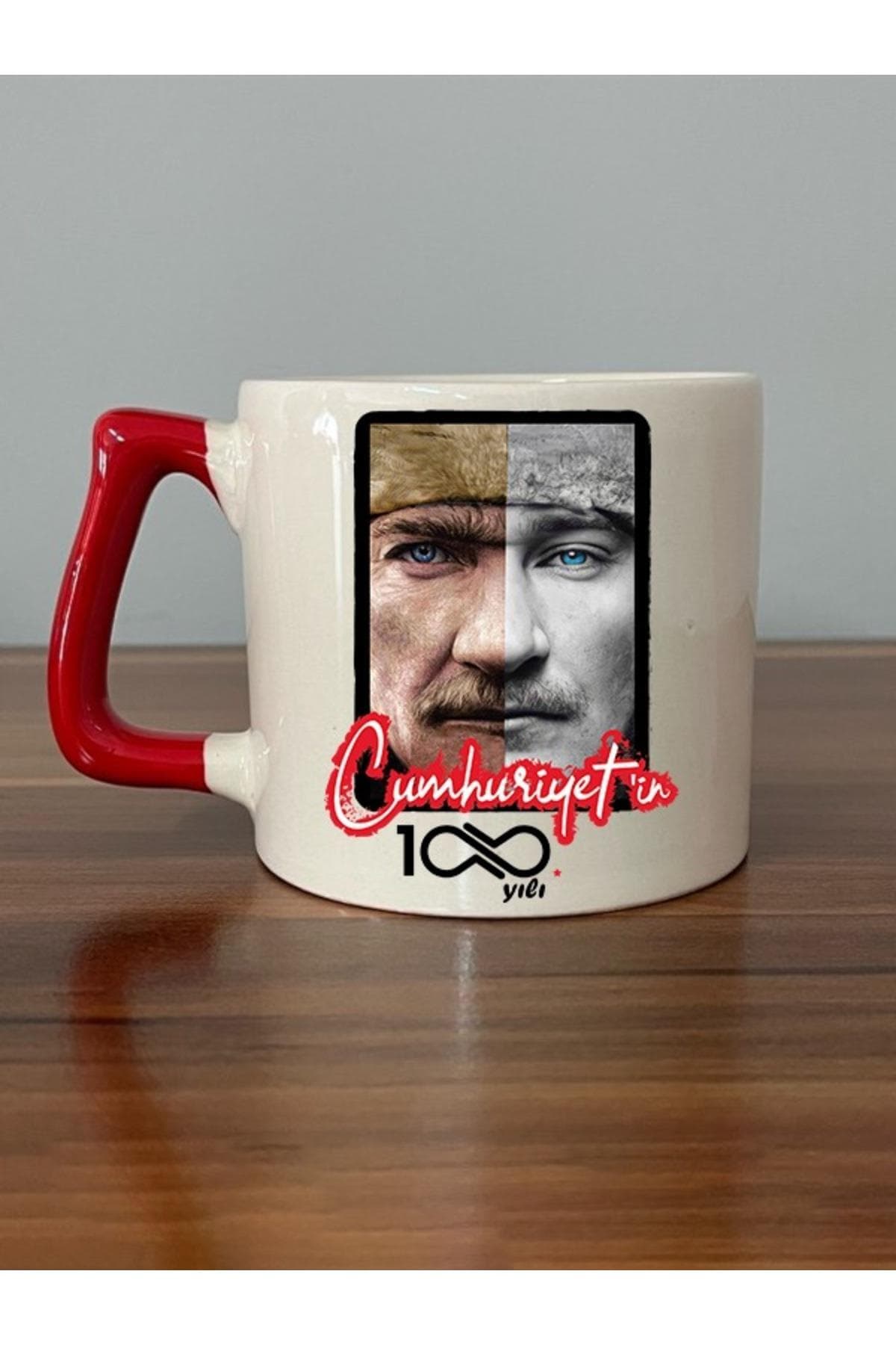 100. Yıl Atatürk Baskılı Siyah Kulplu Prime Kupa Bardak Fincan Mug