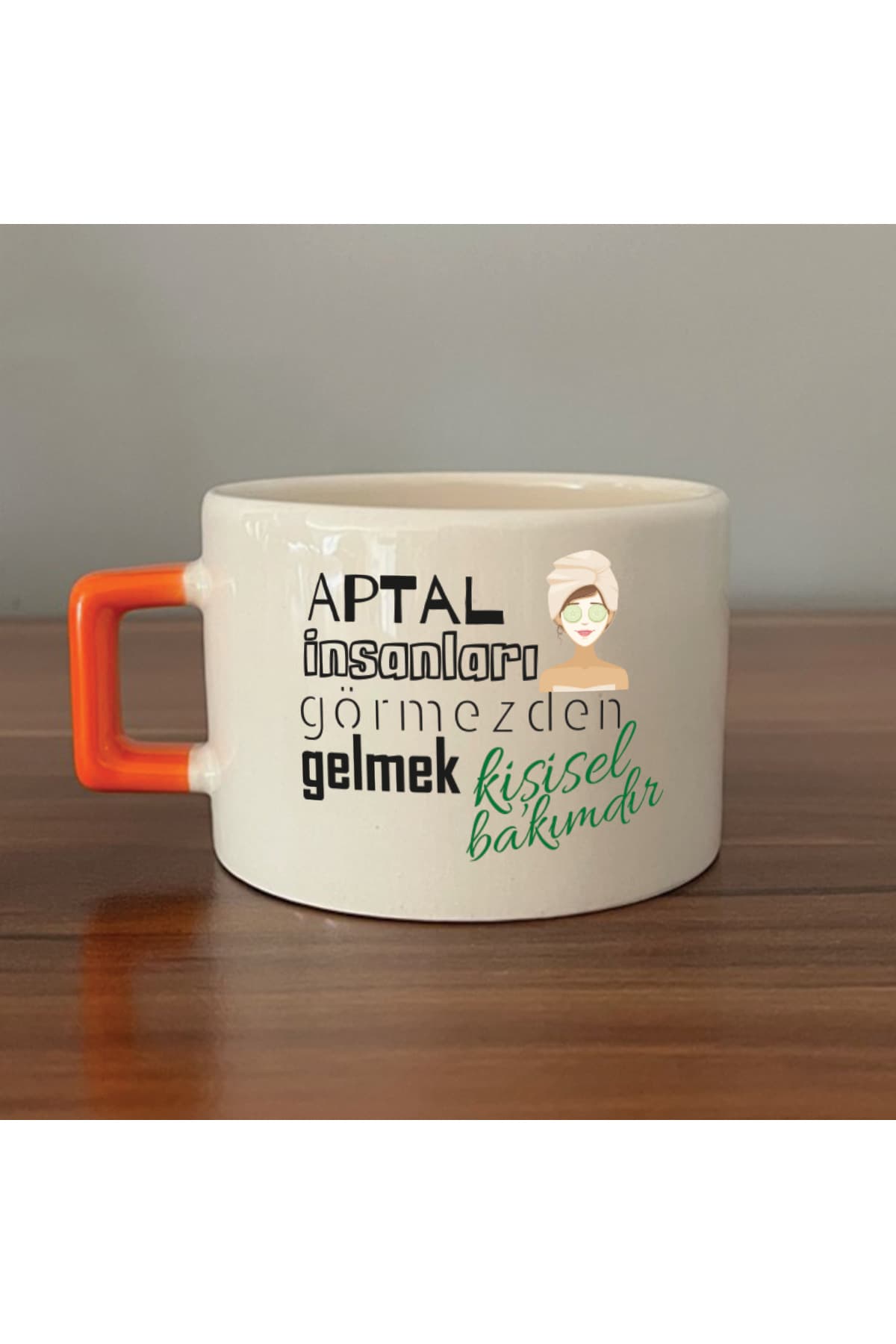 Aptal İnsanları Görmezden Gelmek Turuncu Kulplu Kare Laf Sokma Hediyesi Fincan