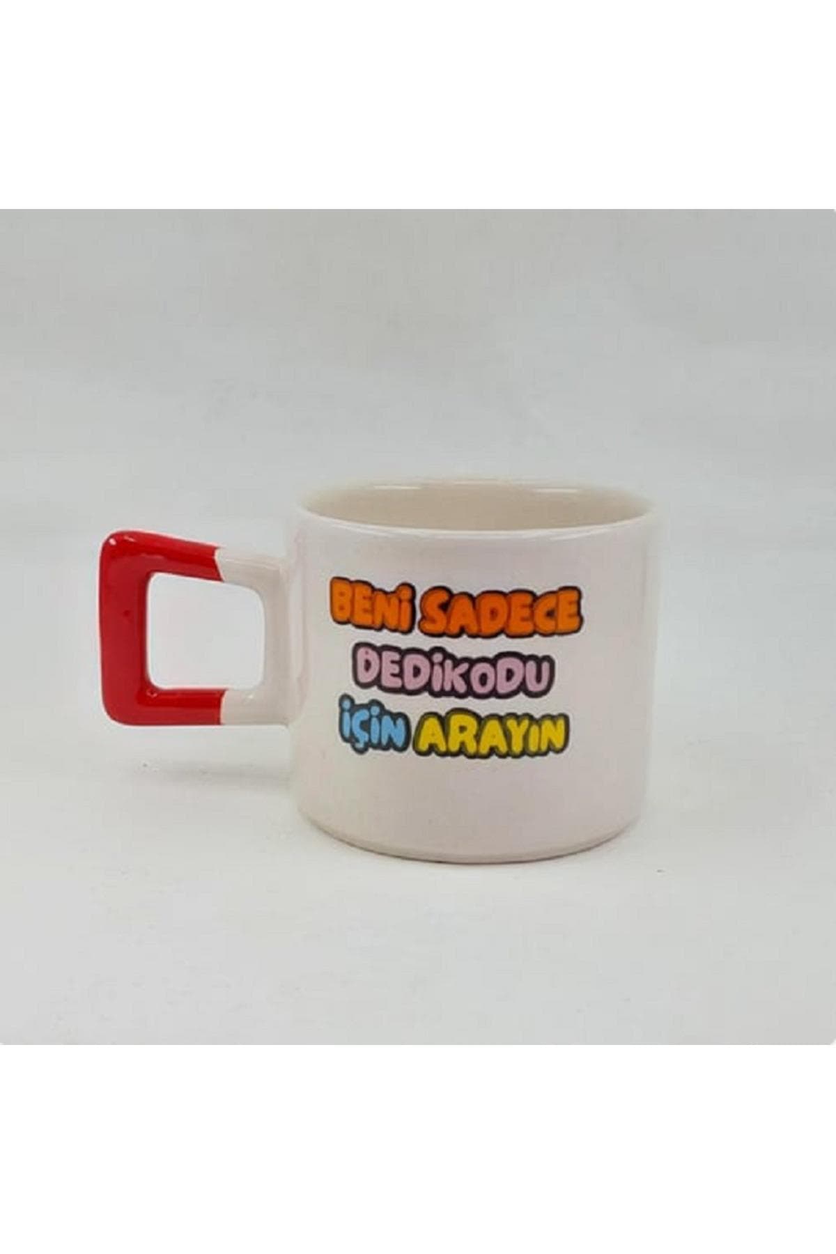Beni Sadece Dedikodu İçin Arayın Baskılı Kırmızı Kulplu Kare Kupa Bardak Fincan Mug