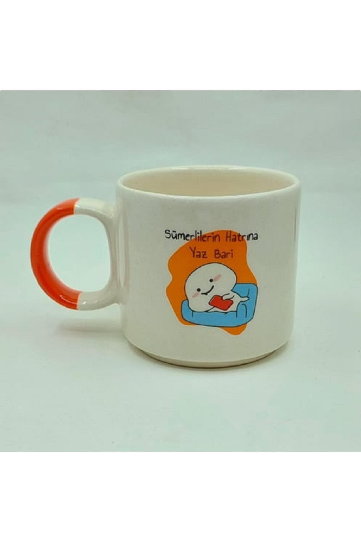 Sümerlilerin Hatrına Yaz Bari Baskılı Turuncu Kulplu P Kupa Bardak Fincan Mug