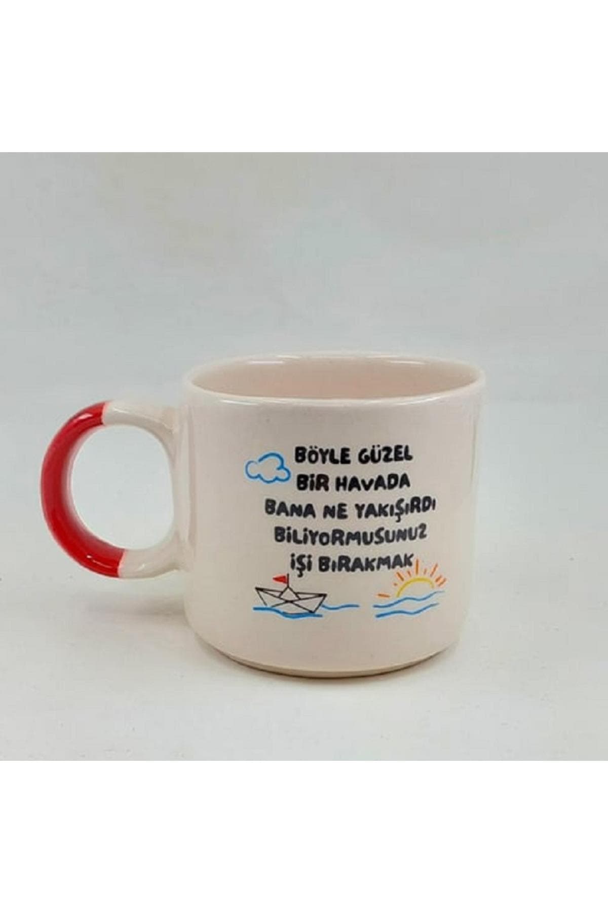 Böyle Güzel Bir Havada Bana Ne Yakışırdı Baskılı Kırmızı Kulplu P Kupa Bardak Fincan Mug