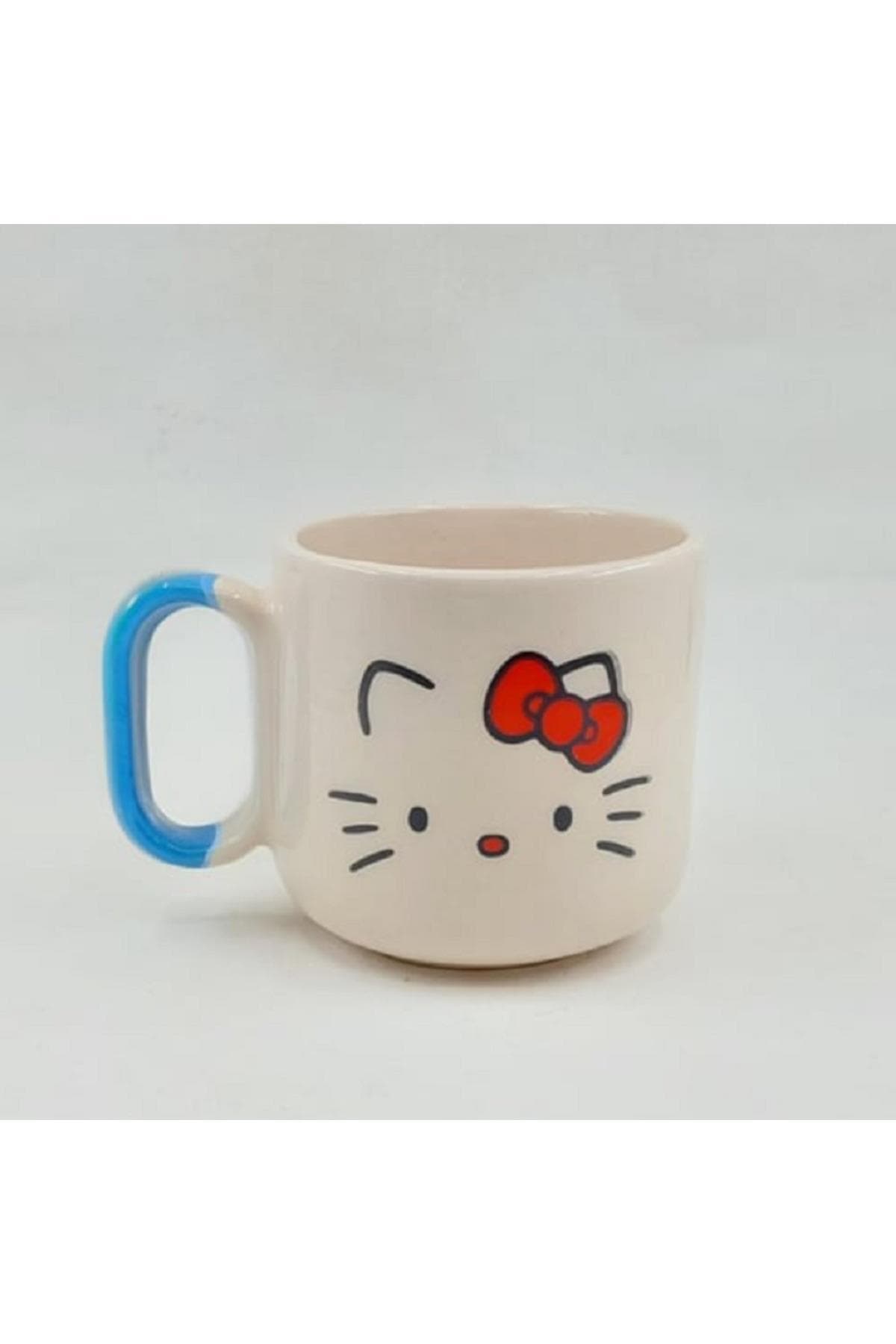 Tokalı Kedi Baskılı Mavi Alt Yarısı Renkli Arya Kupa Bardak Fincan Mug