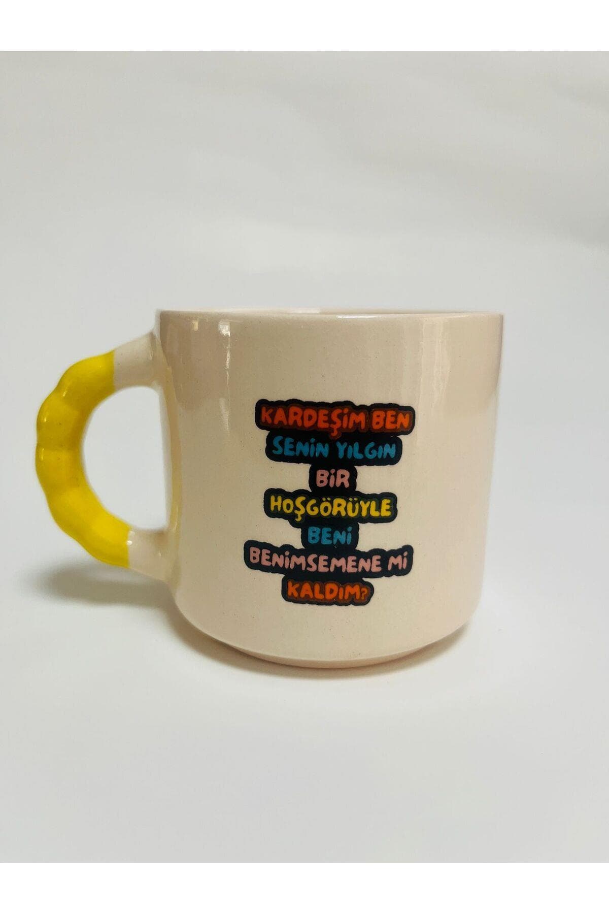 Benimsemene Mi Kaldım Baskılı Sarı Kulplu Boncuk Kupa Bardak Fincan Mug