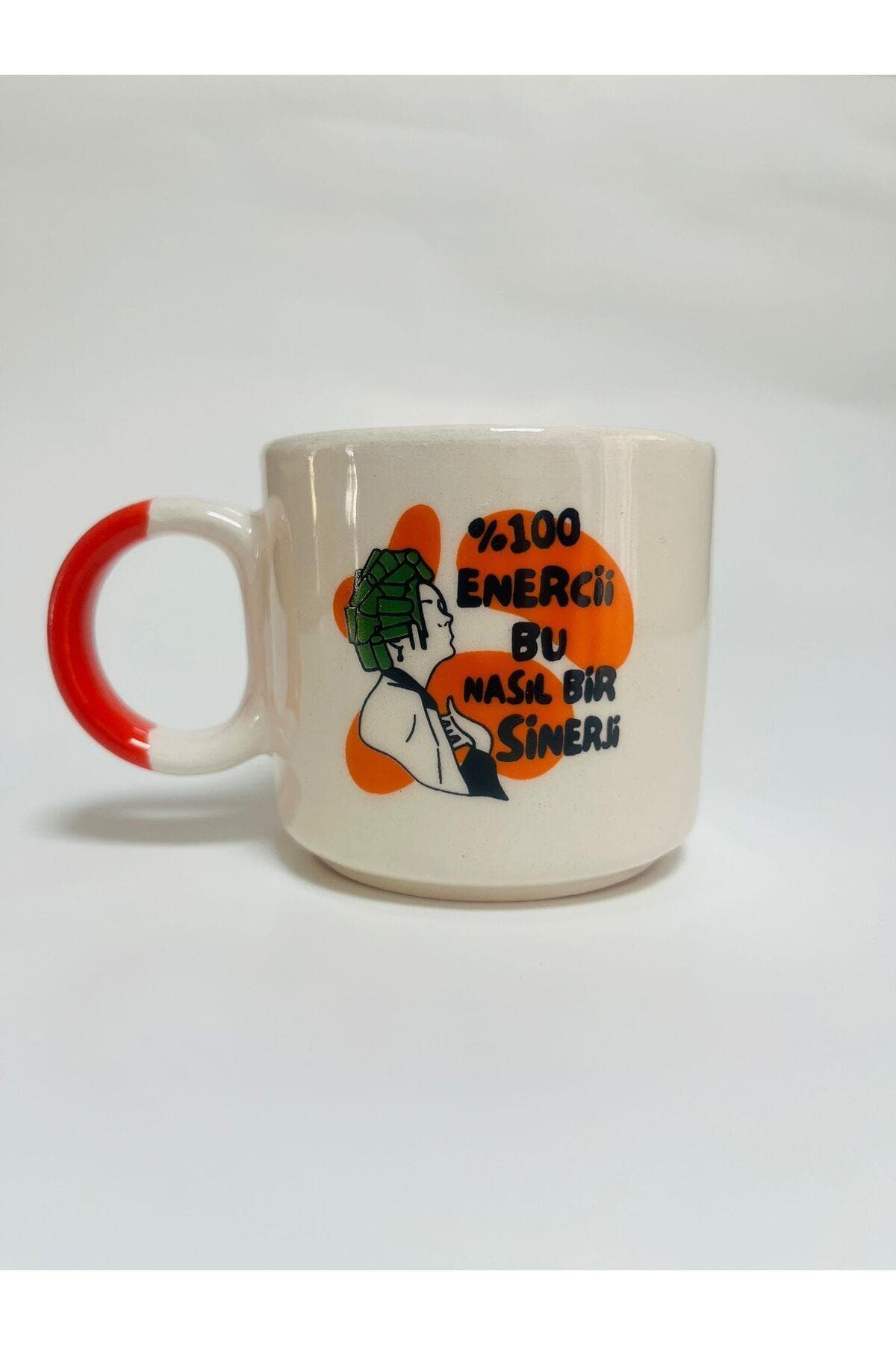 %100 Enerji Baskılı Beyaz Kupa Bardak Fincan Mug
