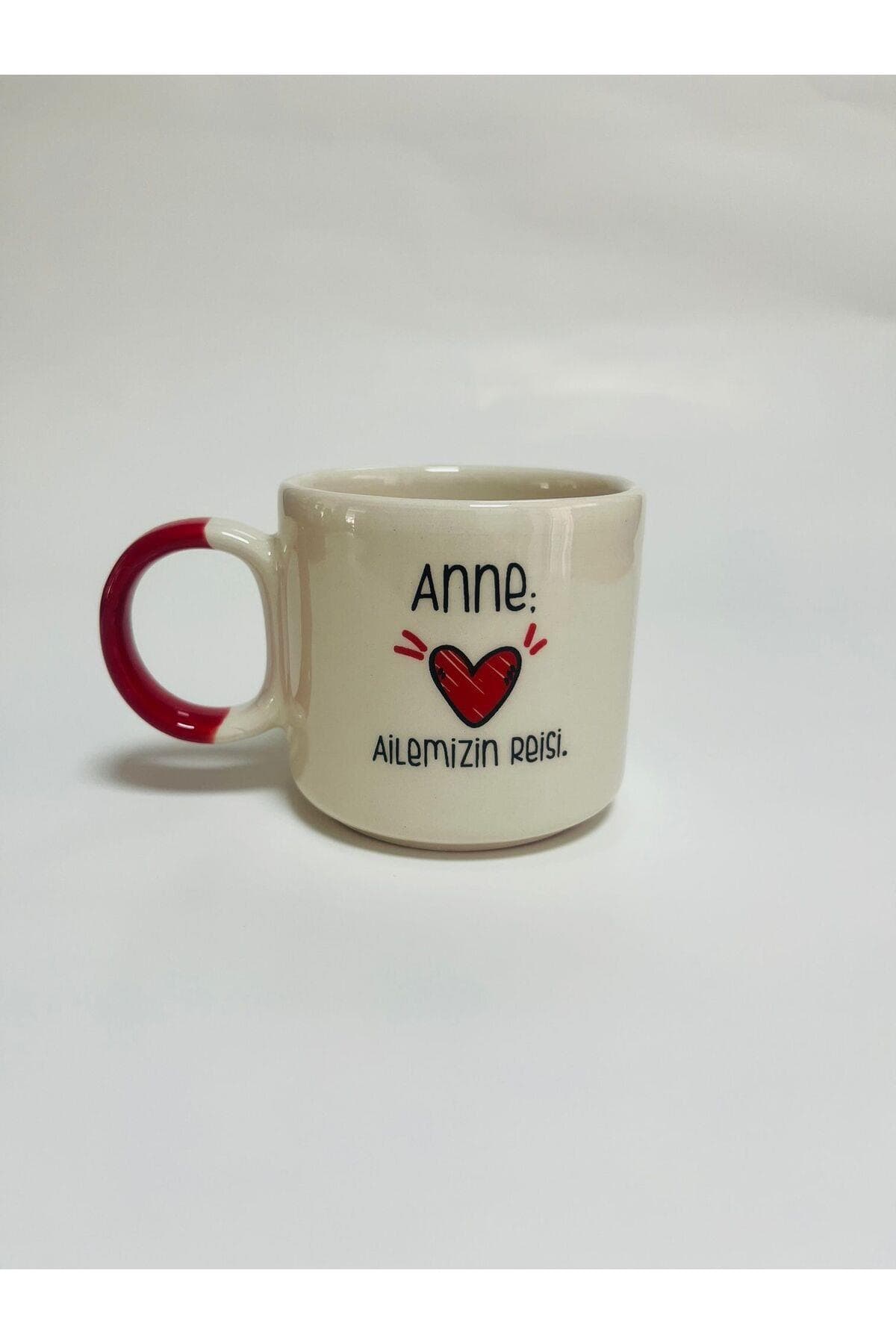 "anne" Baskılı Kırmızı Kulplu Prime Kupa - Anneye Hediye Bardak Fincan Mug