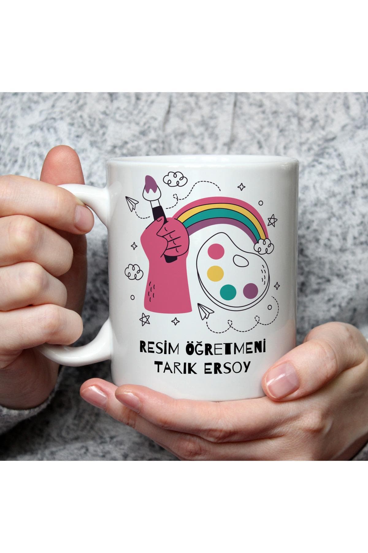 Kişiye Özel Resim Öğretmeni Baskılı Beyaz Kupa - Öğretmenler Günü Hediyesi Bardak Fincan Mug