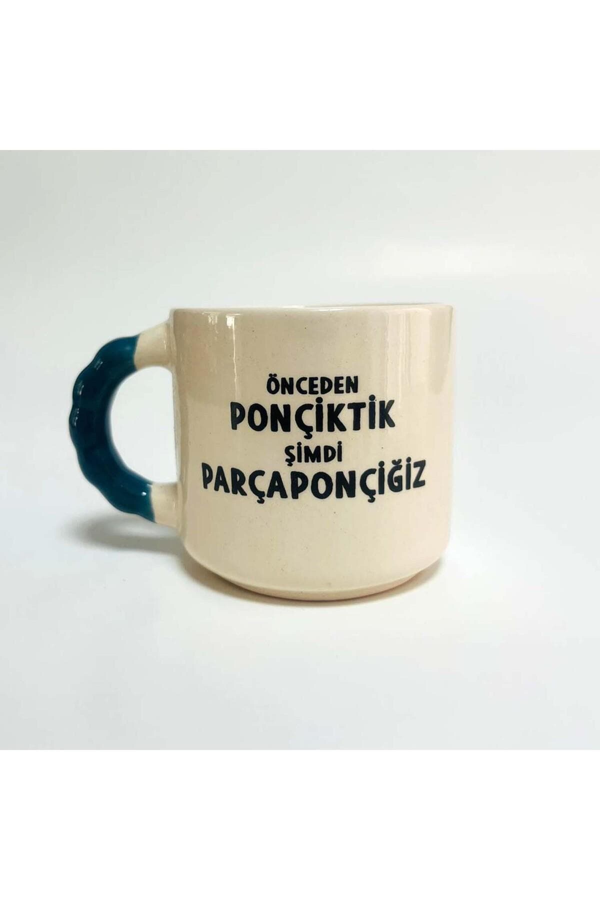 Parçaponçiğiz Baskılı Mavi Kulplu Boncuk Kupa Bardak Fincan Mug
