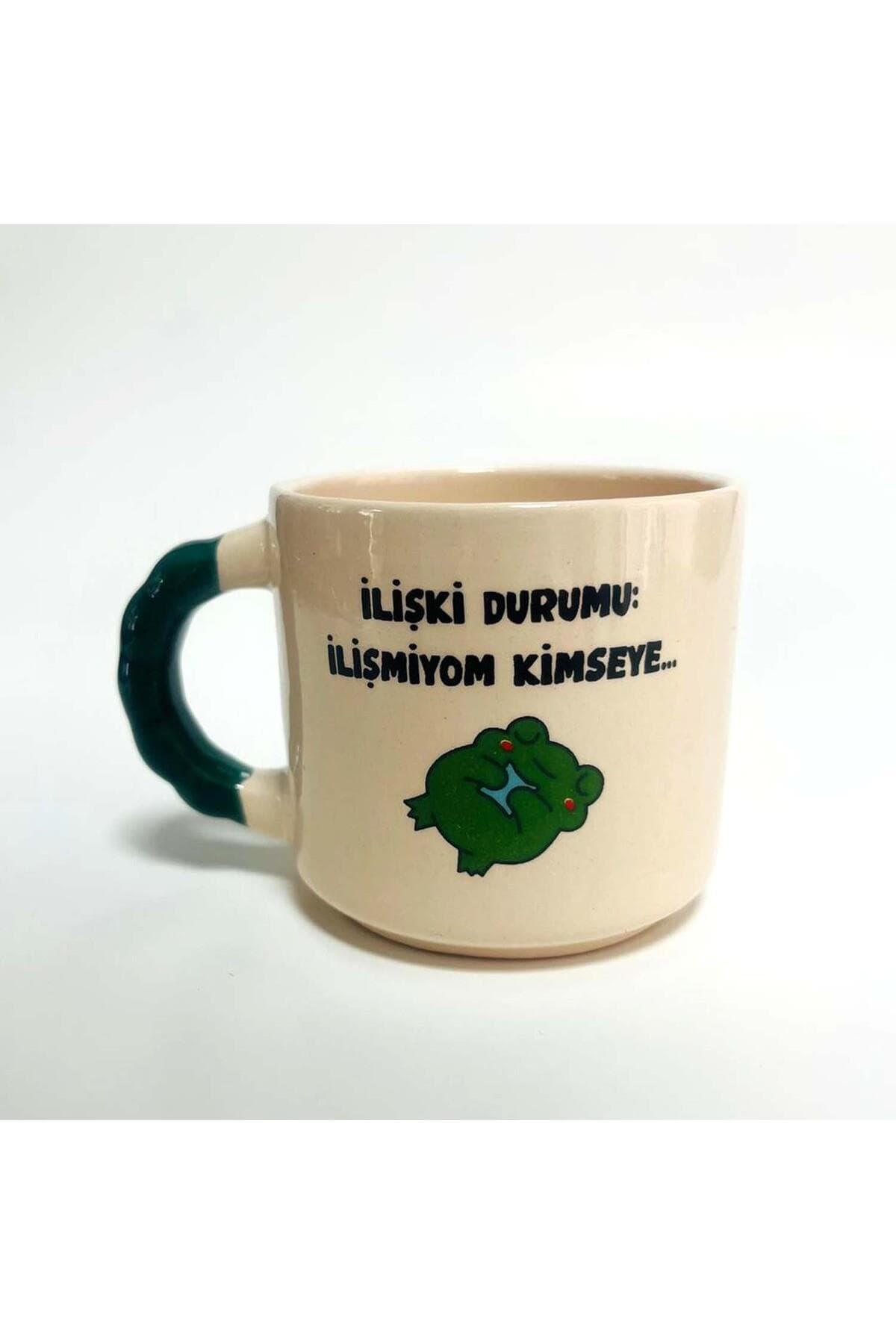 İlişmiyom Kimseye Baskılı Yeşil Kulplu Boncuk Kupa Bardak Fincan Mug