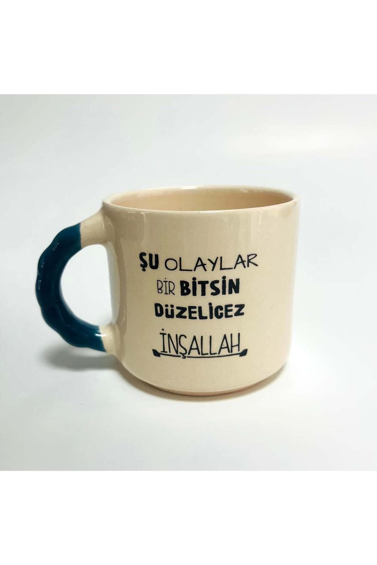 Şu Olaylar Bir Bitsin Baskılı Mavi Kulplu Boncuk Kupa Bardak Fincan Mug